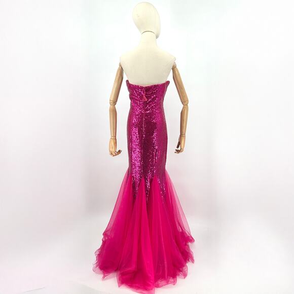 Vintage Y2k Custom Pink Sequin Mermaid Strapless Structured Gown - Picture 5 of 7